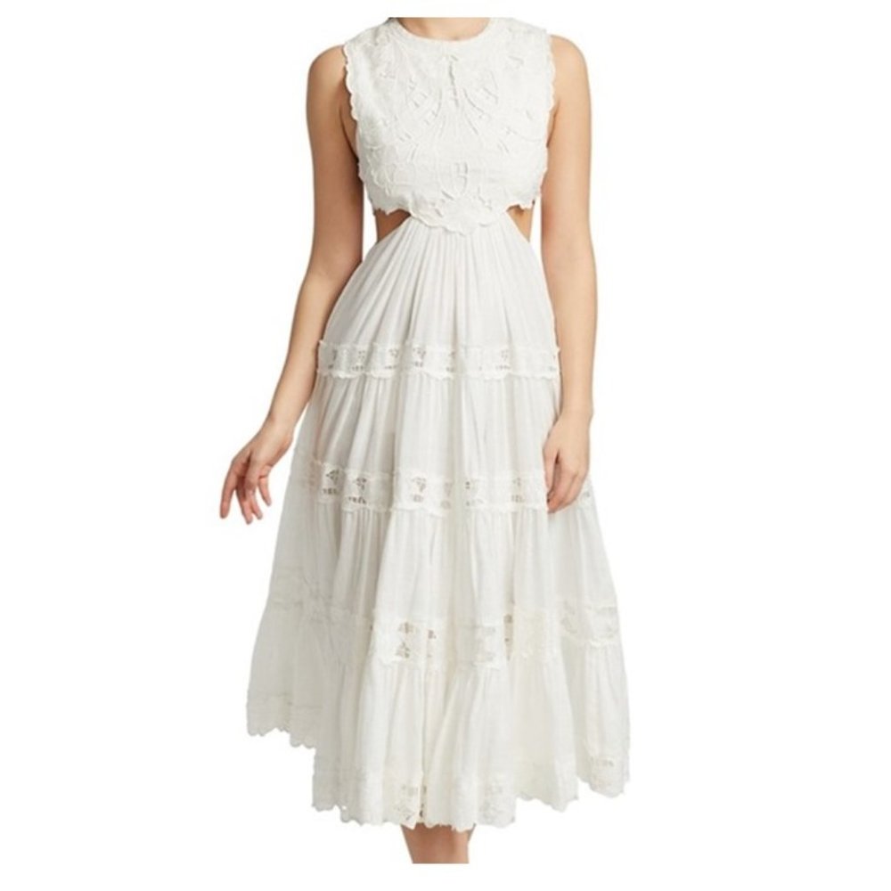 Zimmermann Cassia Yoke Ivory Cut Out Swim & Resort Collection Dress AU 0 US 4